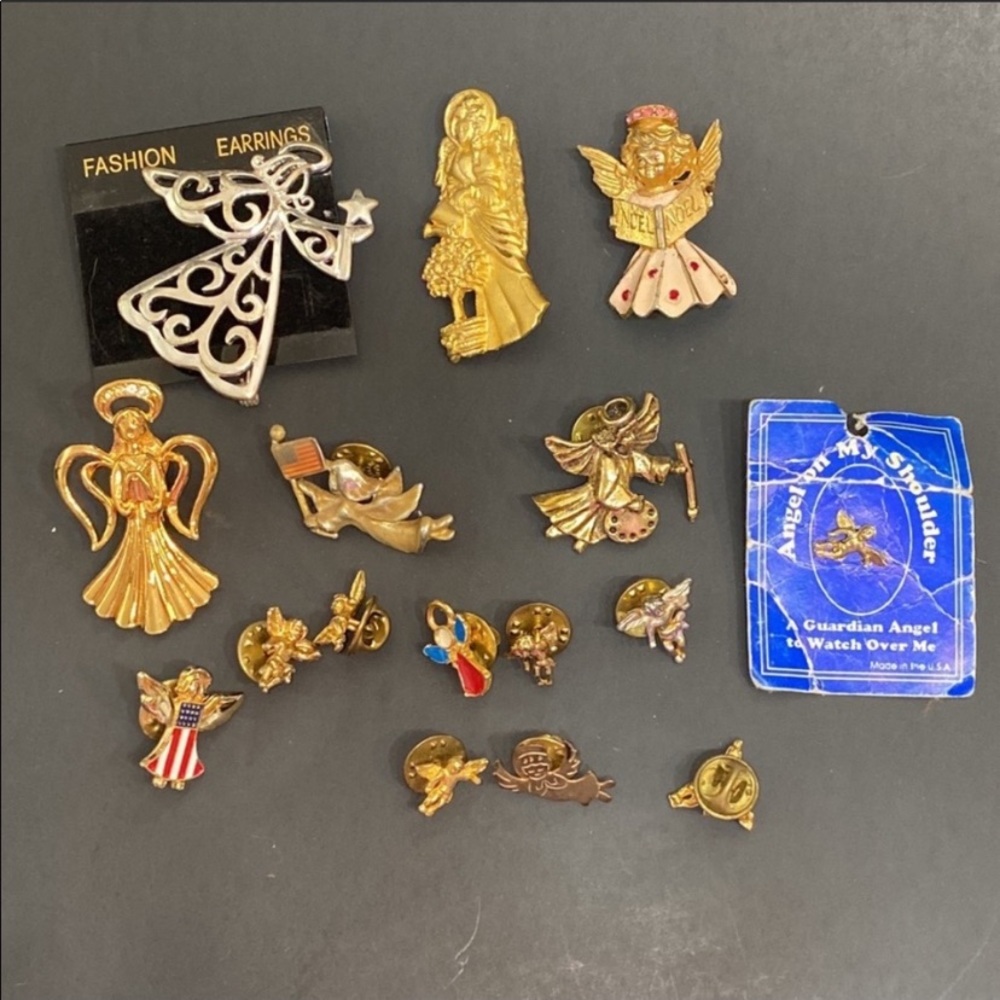 16 Vintage to now angel pins brooches